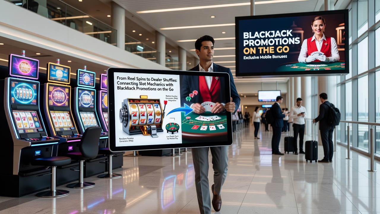 Smartphone screen displaying connected slot and blackjack bonus progress in a live mobile session