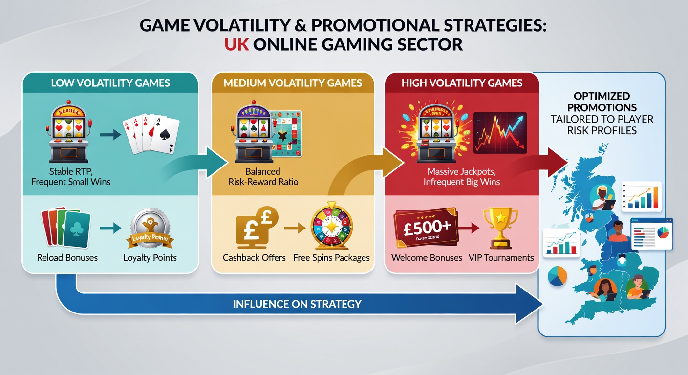 Chart displaying promotional strategy adjustments for high and low volatility games across UK online casinos