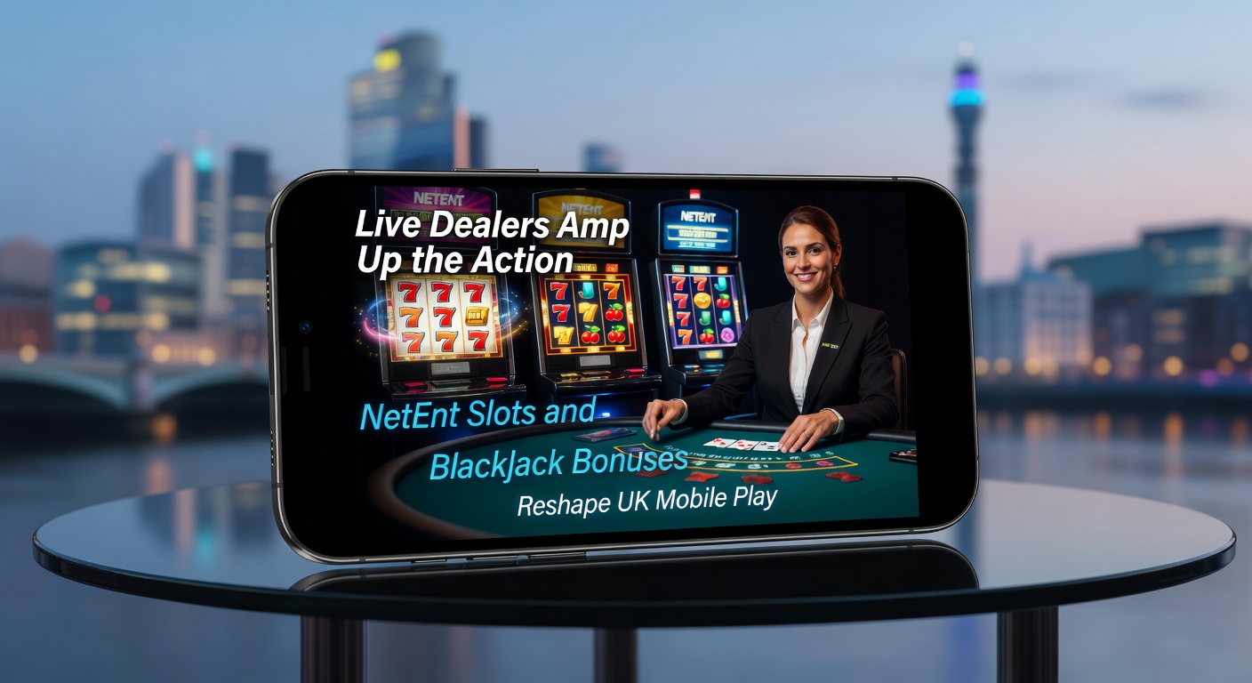 Mobile screen showing a live dealer blackjack table with NetEnt slot icons in the background, highlighting seamless integration in UK casino apps