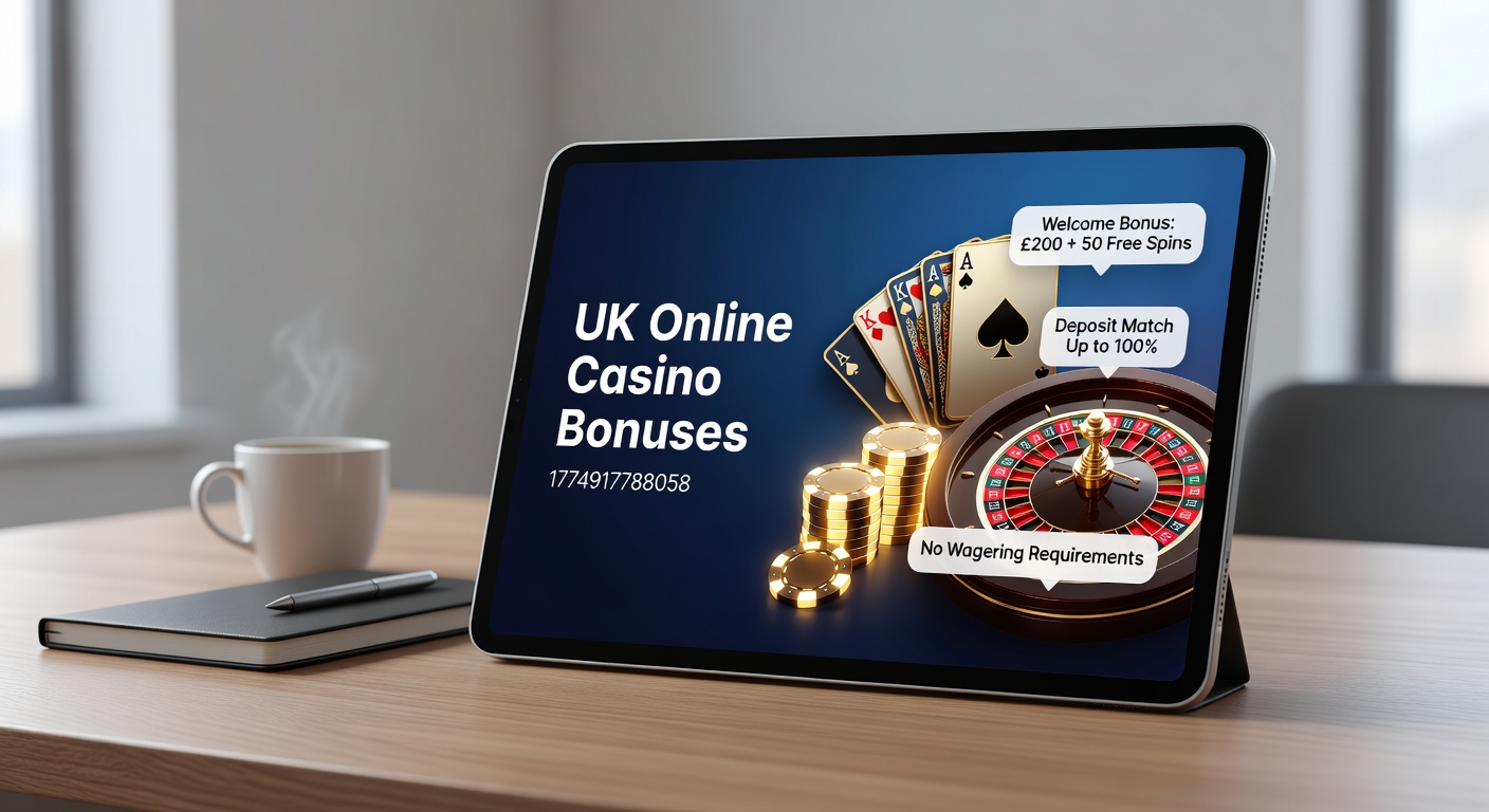 Vibrant display of online casino bonus offers on a mobile screen, highlighting welcome deals and free spins for UK players
